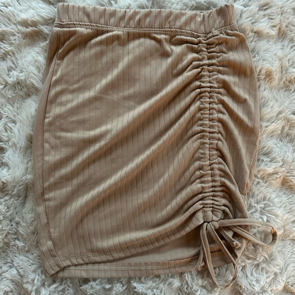 Tan Ribbed Mini Skirt
